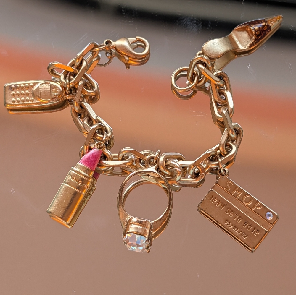 Vintage Avon Gold Charm Bracelet Pink Lipstick